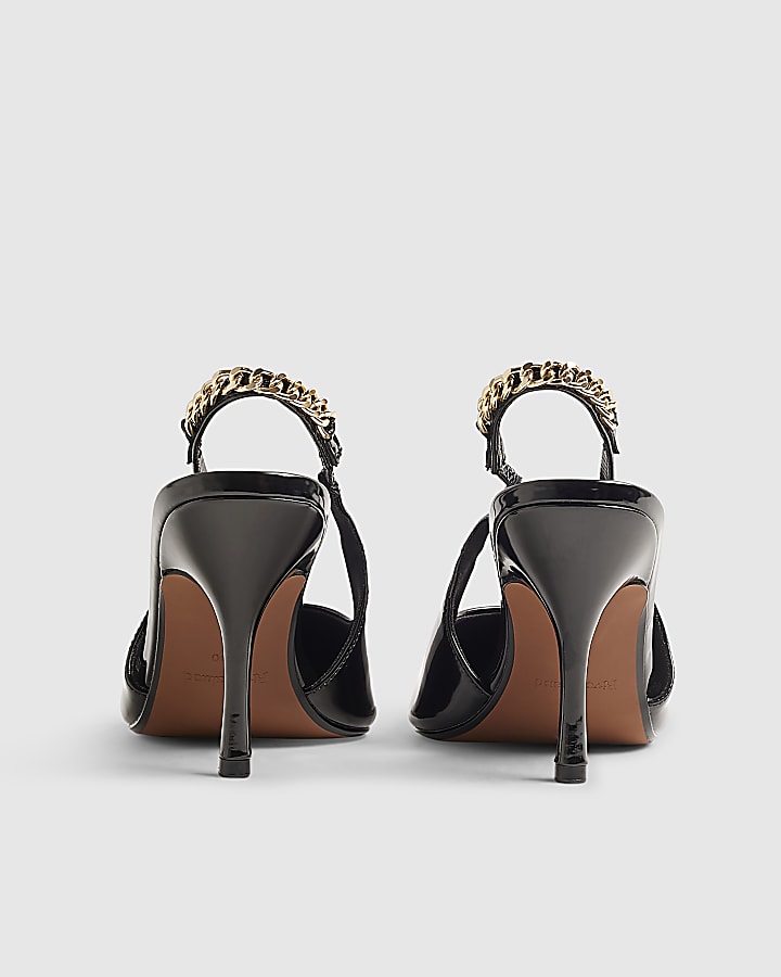 Black Patent Slingback Chain Court Heels