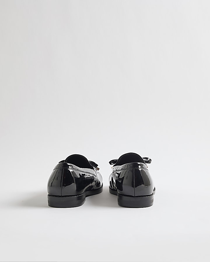 Black Wide Fit Faux Leather Bow Loafers