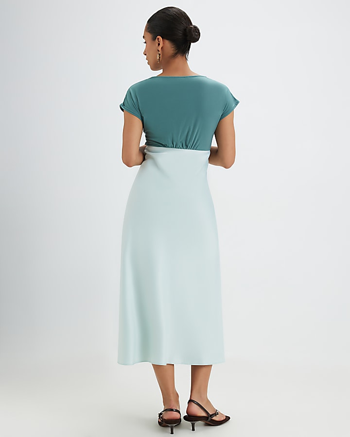 Petite Green Lace Satin Midi Dress
