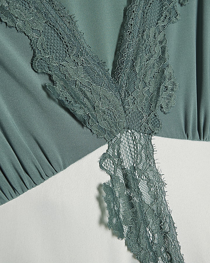 Petite Green Lace Satin Midi Dress