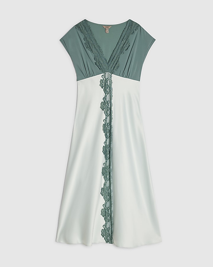 Petite Green Lace Satin Midi Dress
