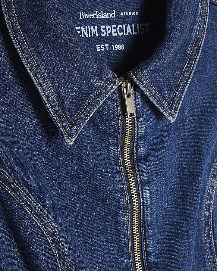 Petite Blue Stretch Denim Jumpsuit