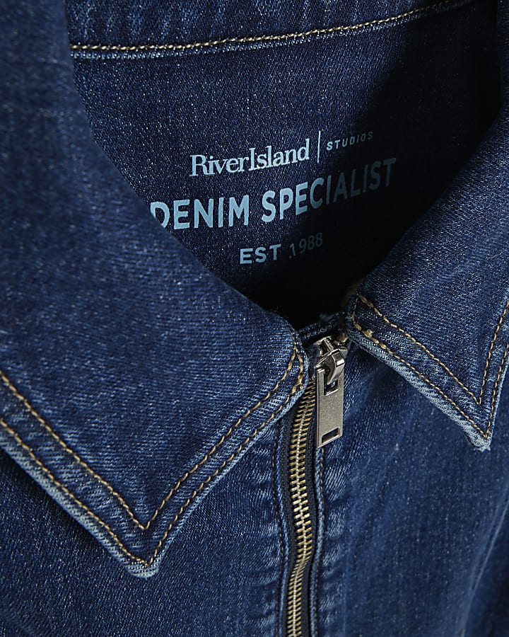 Blue Stretch Flared Denim Jumpsuit