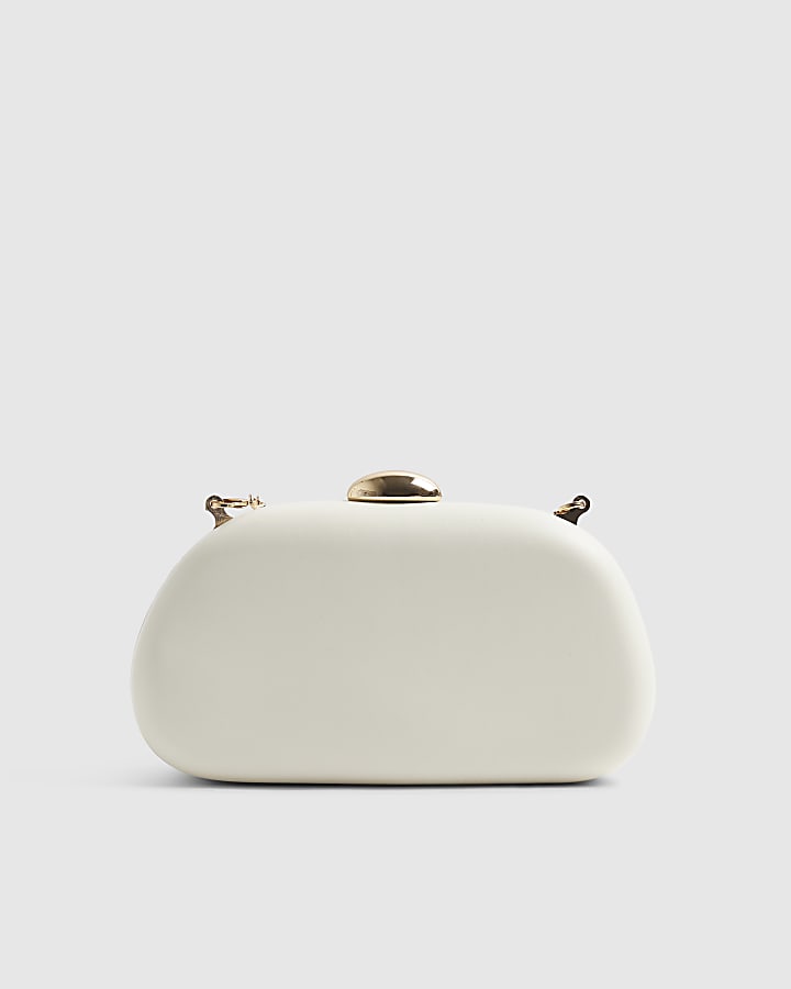 Cream Mixed Gem Hard Shell Clutch Bag