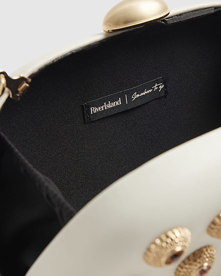 Cream Mixed Gem Hard Shell Clutch Bag