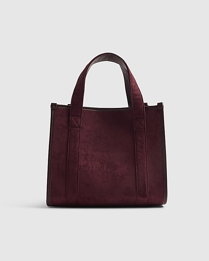 Red Faux Suede Embroidered Tote Bag