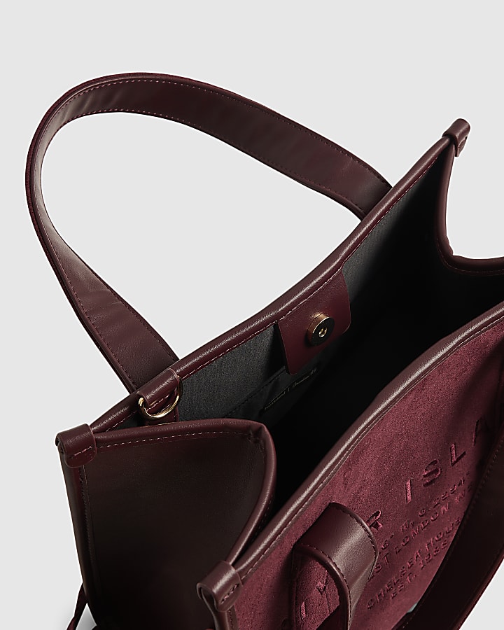 Red Faux Suede Embroidered Tote Bag