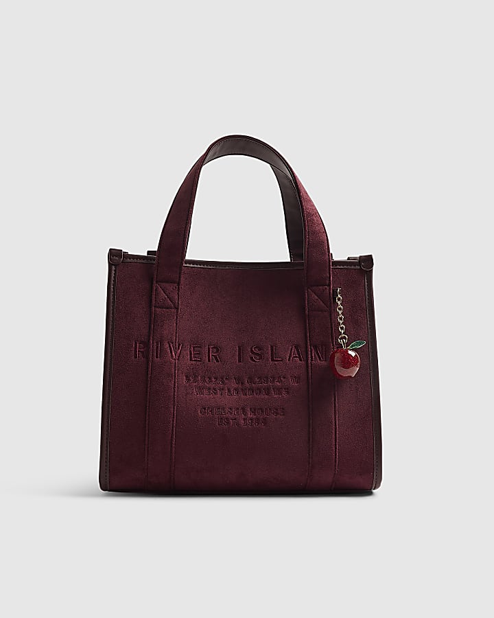 Burgundy Faux Suede Embroidered Tote Bag