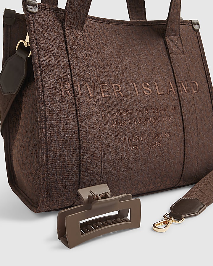 Brown Monogram Jacquard Embroidered Tote Bag