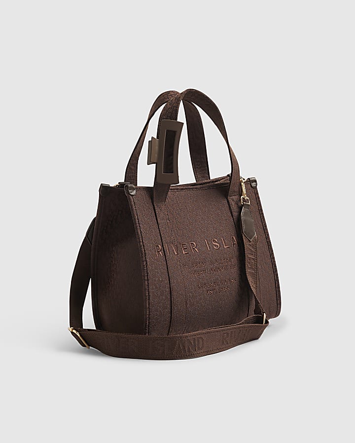 Brown Monogram Jacquard Embroidered Tote Bag