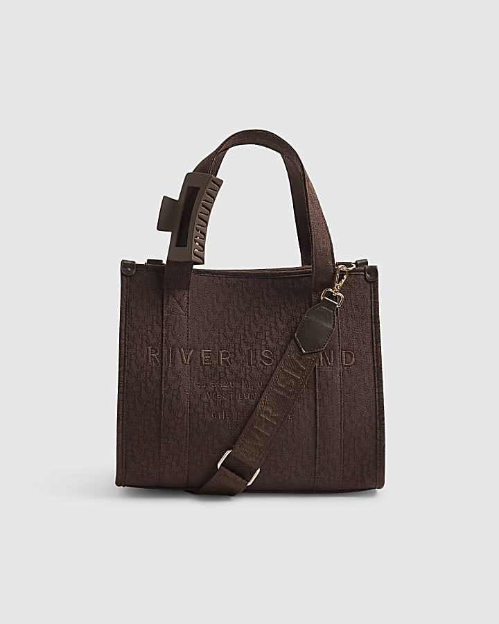 Brown Monogram Jacquard Embroidered Tote Bag