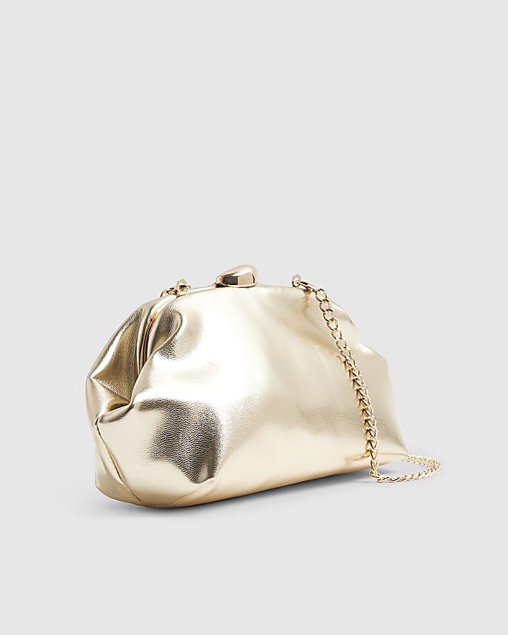 Gold Ruched Frame Clutch Bag