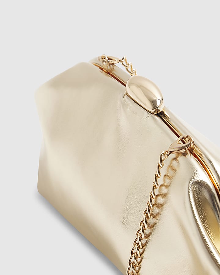 Gold Ruched Frame Clutch Bag