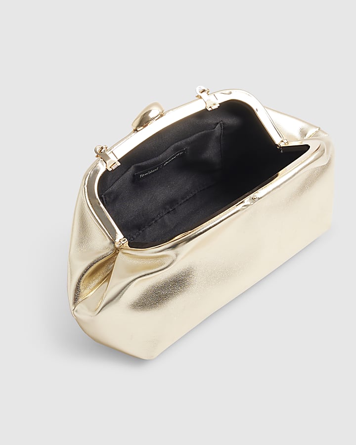 Gold Ruched Frame Clutch Bag