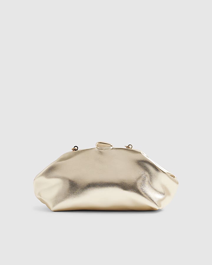 Gold Ruched Frame Clutch Bag