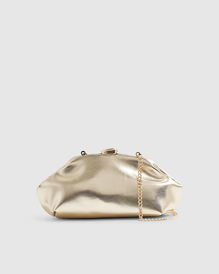 Gold Ruched Frame Clutch Bag