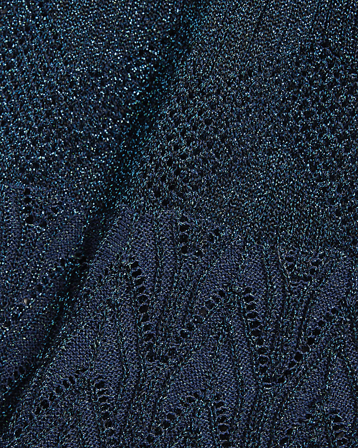 Blue Knitted Metallic Stitch Trousers