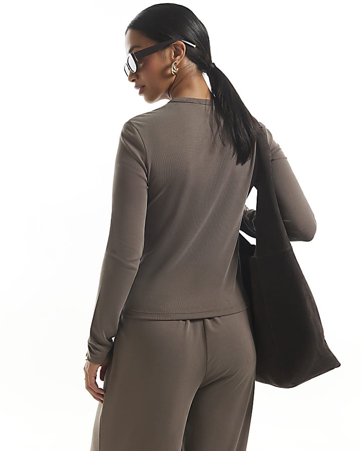 Petite Brown Soft Touch Long Sleeve Top