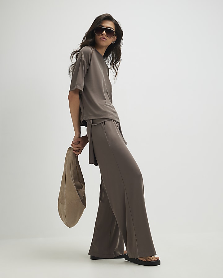 Brown Soft Touch Wide Leg Trousers