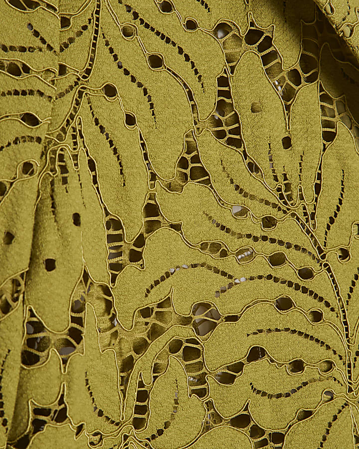 Green Short Sleeve Lace Shirt