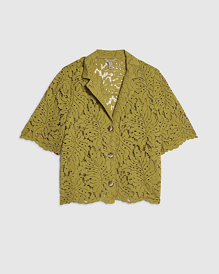 Green Short Sleeve Lace Shirt