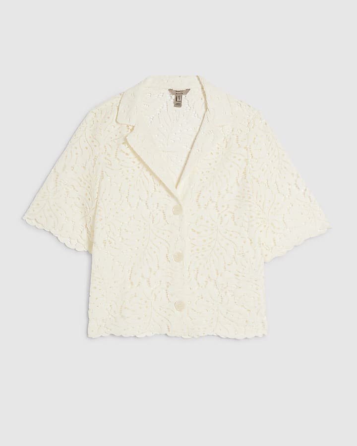 Cream Lace Short Sleeve Shirt