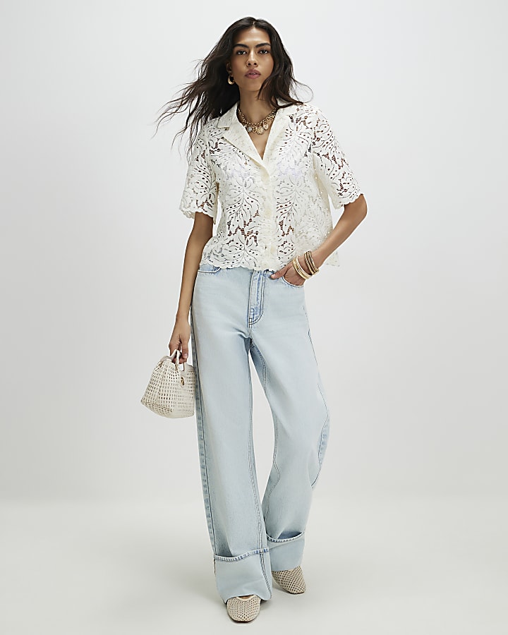 Cream Lace Short Sleeve Shirt