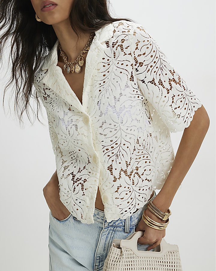 Cream Lace Short Sleeve Shirt