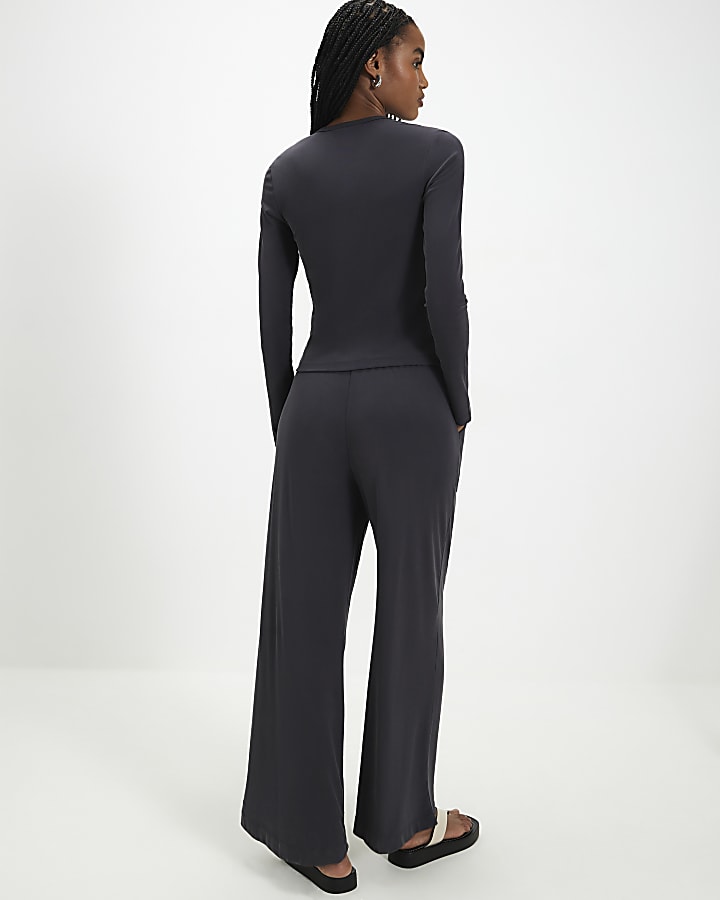 Grey Soft Touch Wide Leg Trousers