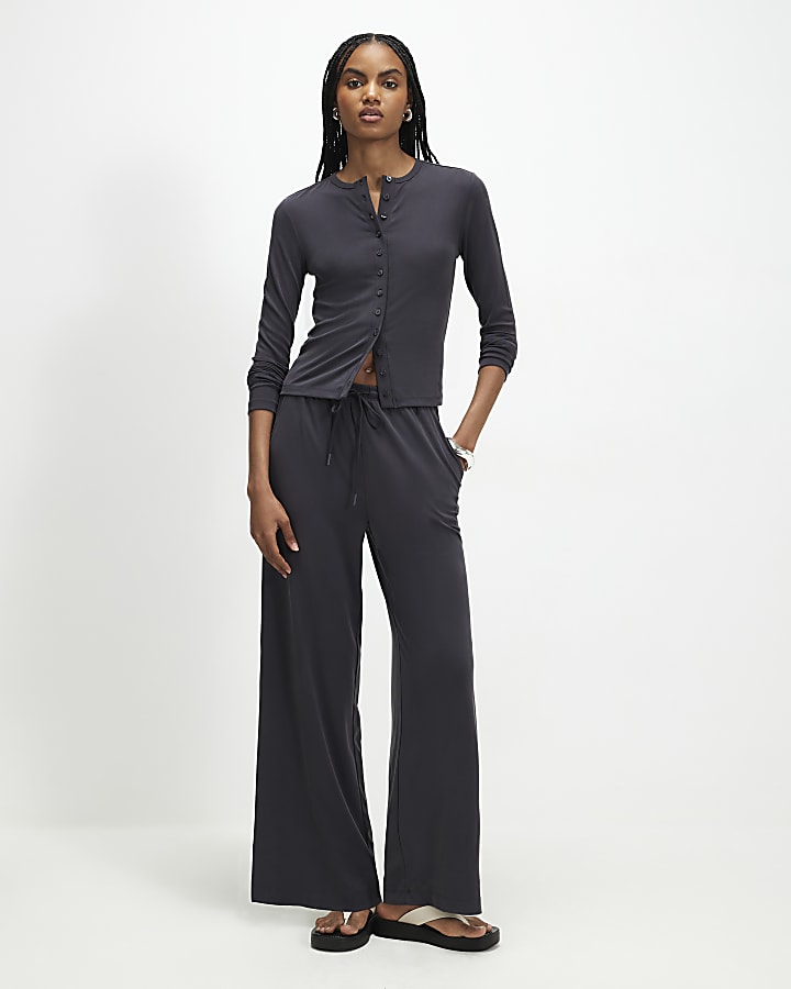 Grey Soft Touch Wide Leg Trousers
