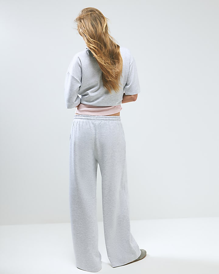 Grey Premium Drawstring Wide Leg Joggers