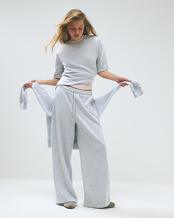 Grey Premium Drawstring Wide Leg Joggers