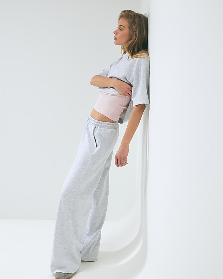 Grey Premium Drawstring Wide Leg Joggers