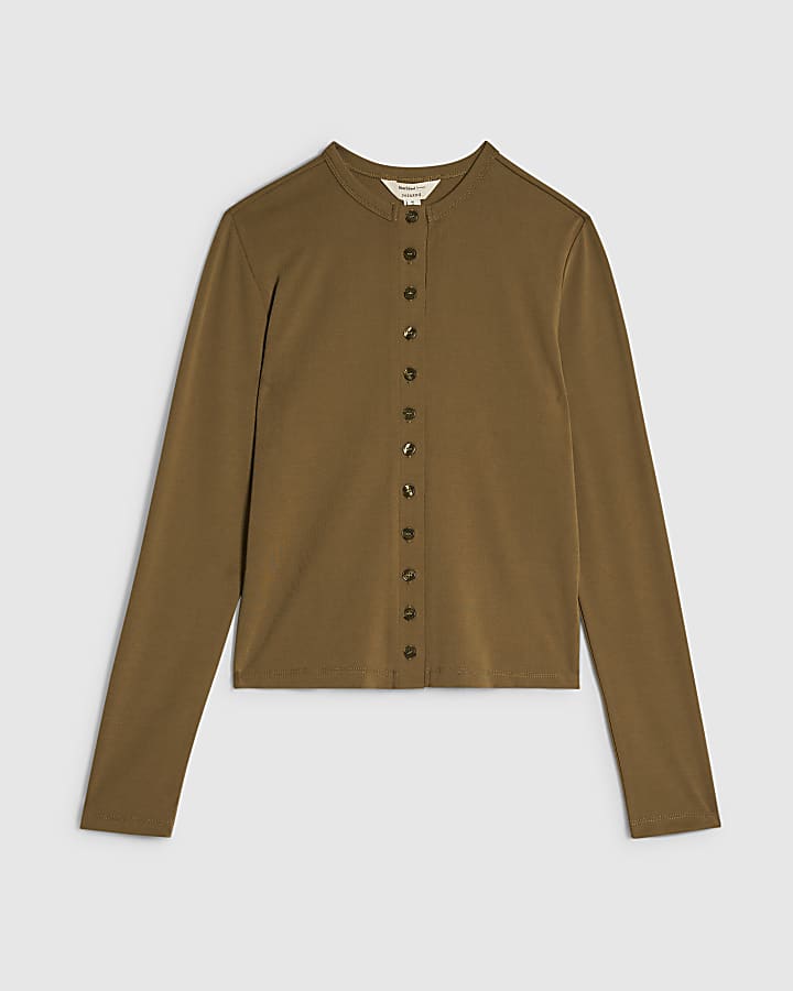 Petite Khaki Soft Touch Long Sleeve Top