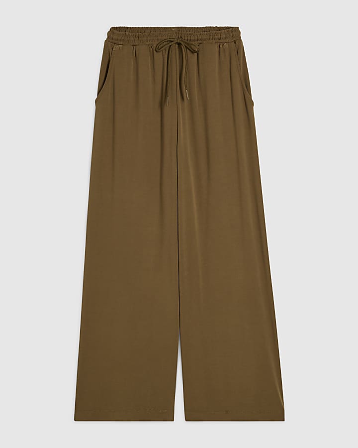Petite Khaki Soft Touch Wide Leg Trousers