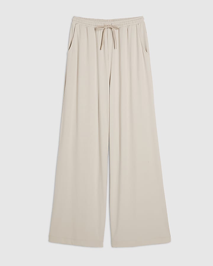 Cream Soft Touch Wide Leg Trousers