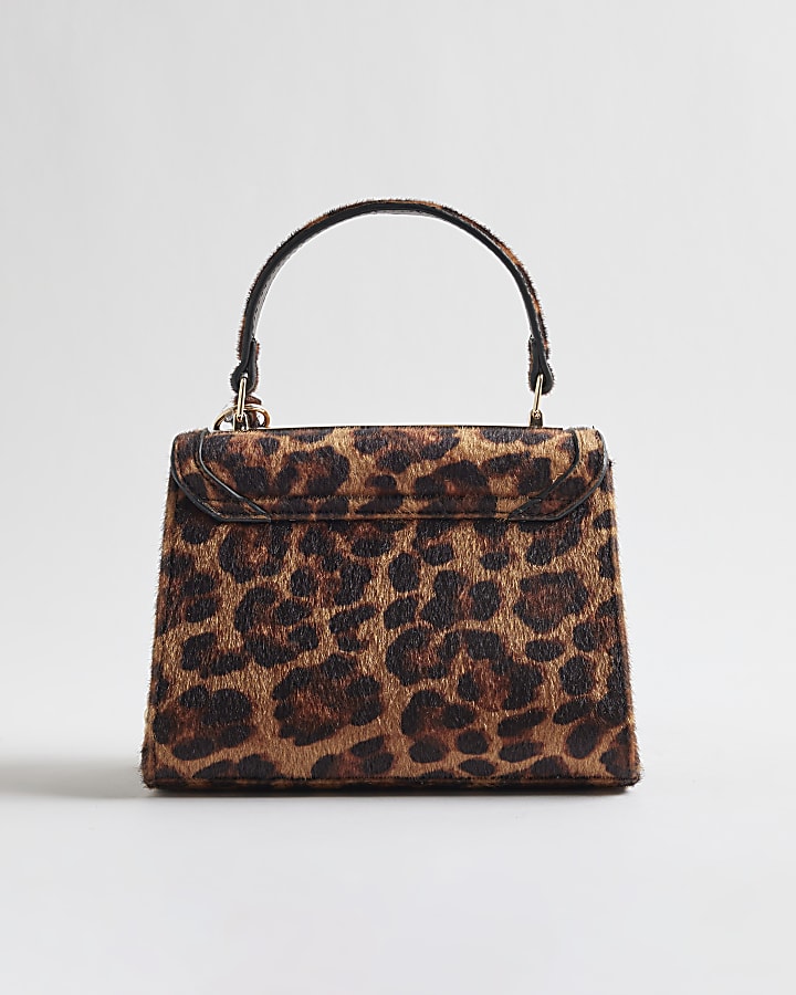 Brown Mini Leopard Hair On Leather Tote Bag