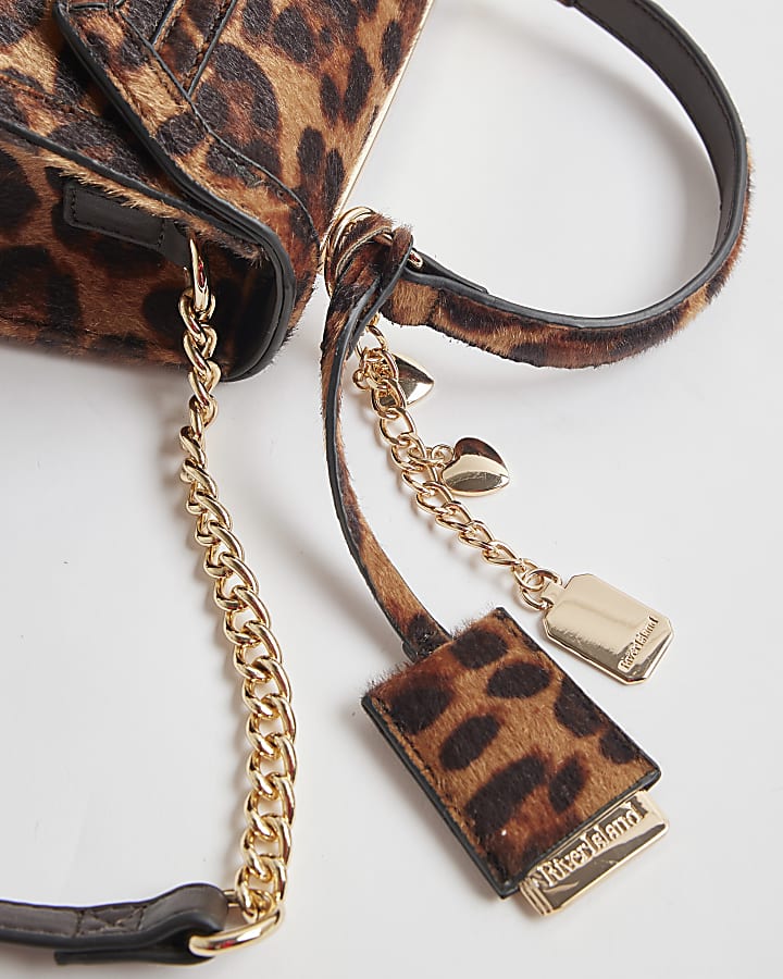 Brown Mini Leopard Hair On Leather Tote Bag