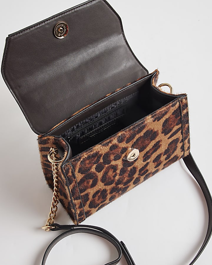Brown Mini Leopard Hair On Leather Tote Bag