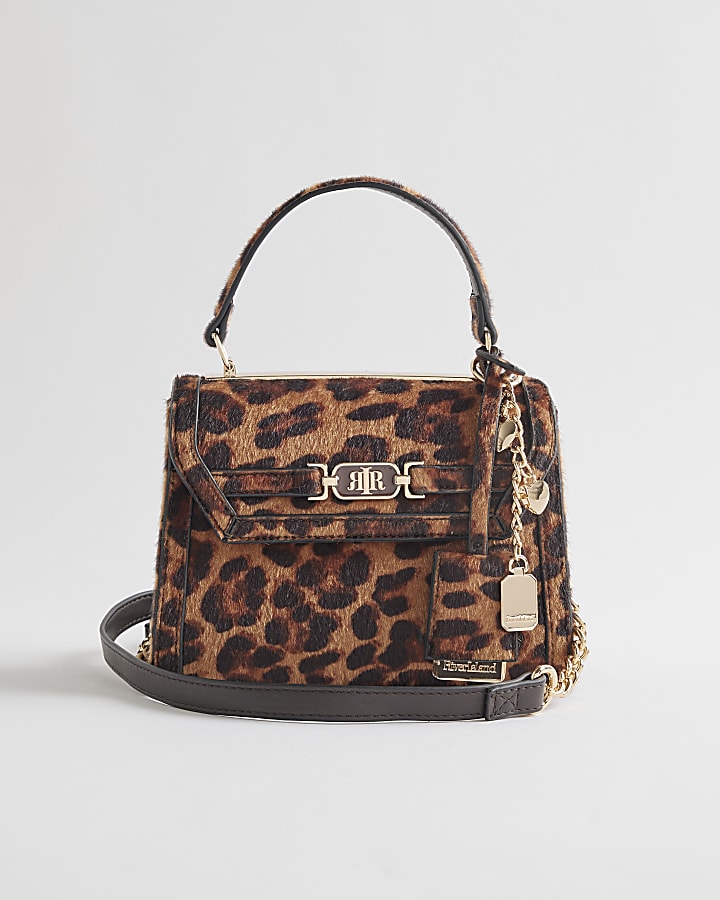 Brown Mini Leopard Hair On Leather Tote Bag