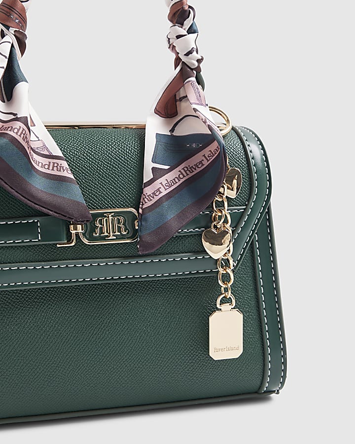 Green Mini Embossed Scarf Tote Crossbody Bag