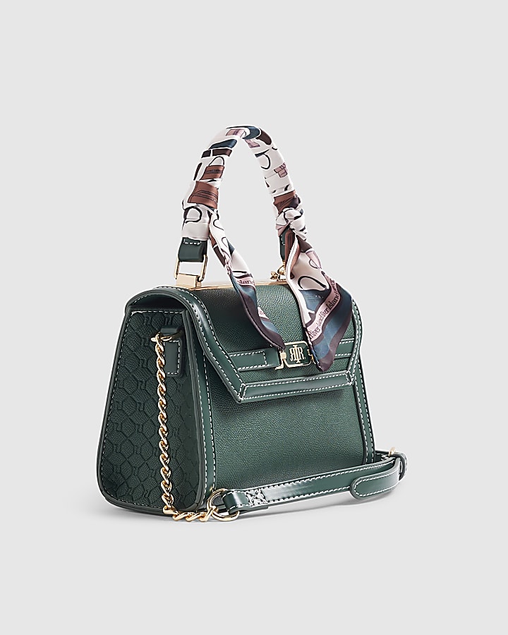 Green Mini Embossed Scarf Tote Crossbody Bag