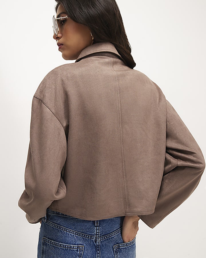 Purple Faux Suedette Utility Pocket Overshirt