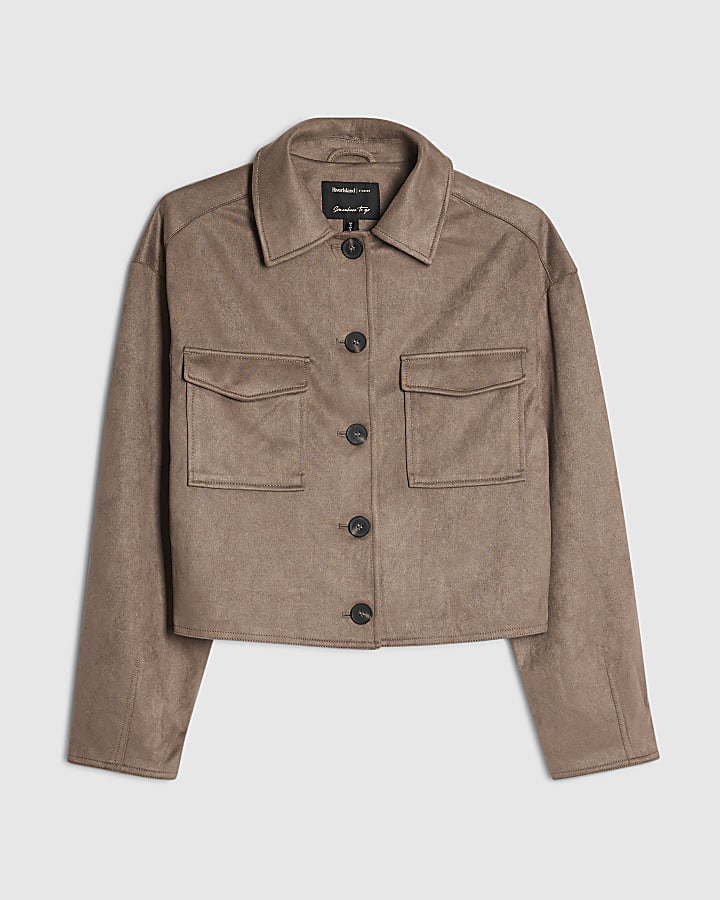 Purple Faux Suedette Utility Pocket Overshirt