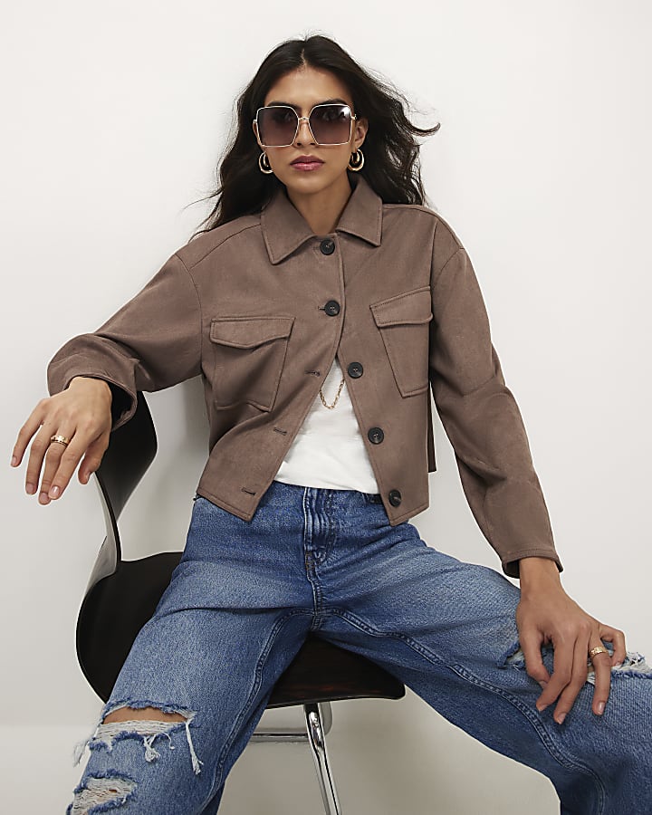 Purple Faux Suedette Utility Pocket Overshirt