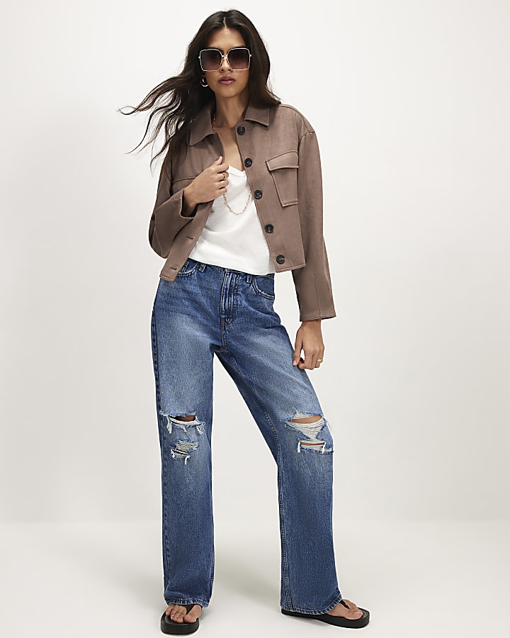 Purple Faux Suedette Utility Pocket Overshirt