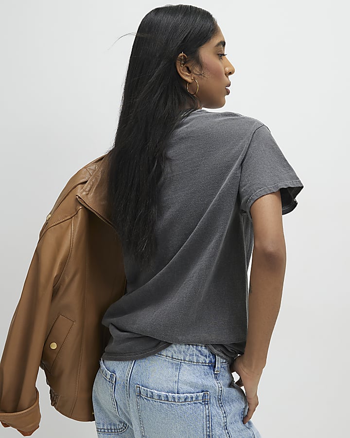 Grey Short Sleeve Washed Leopard T-shirt