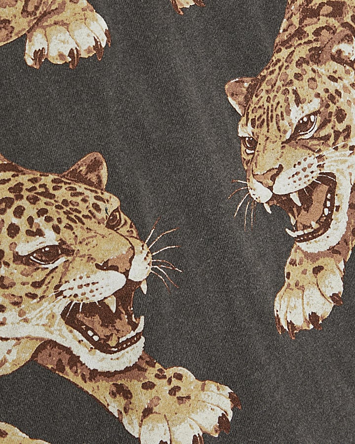 Grey Short Sleeve Washed Leopard T-shirt