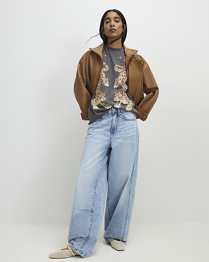 Grey Short Sleeve Washed Leopard T-shirt