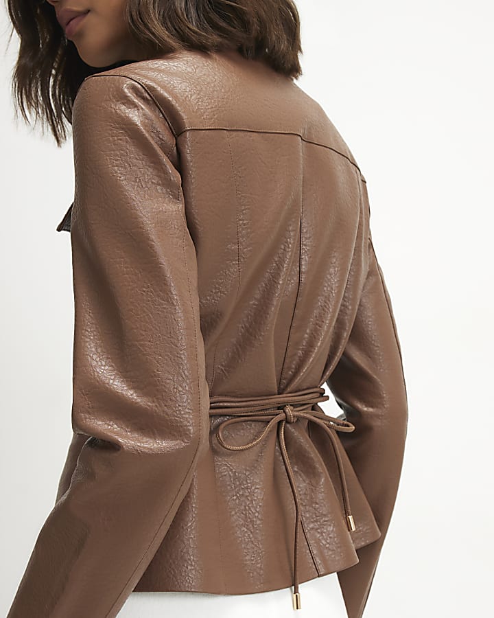 Brown Faux Leather Drummer Jacket